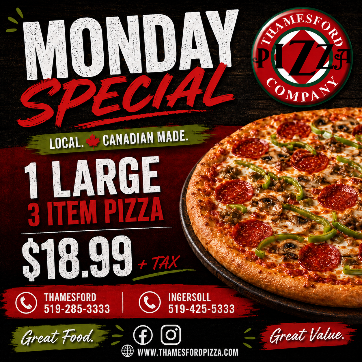 Thamesford Pizza Monday special promotional graphic