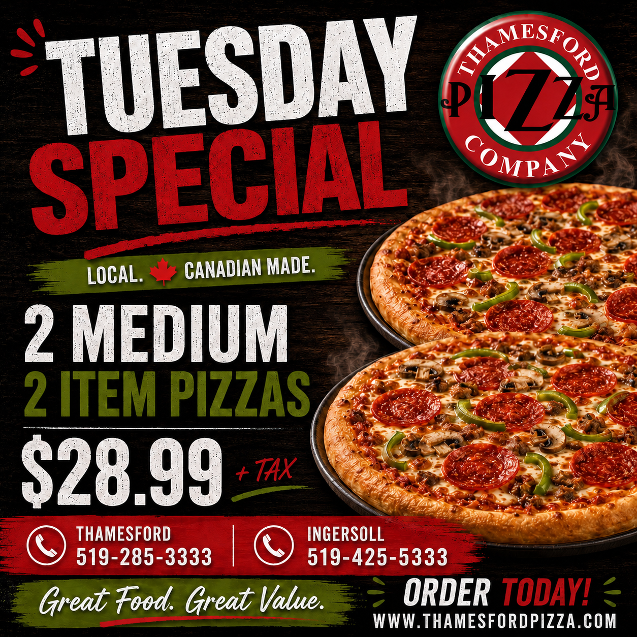 Thamesford Pizza Tuesday special promotional graphic